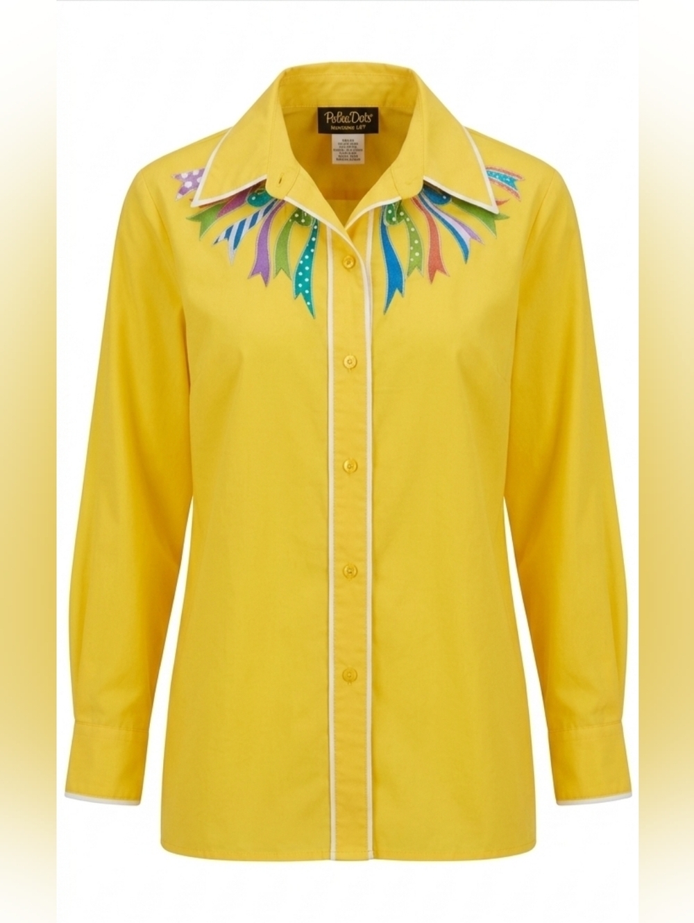 Bob Mackey Wearable Art Yellow Button Up Blouse Large Western Vintage Boho